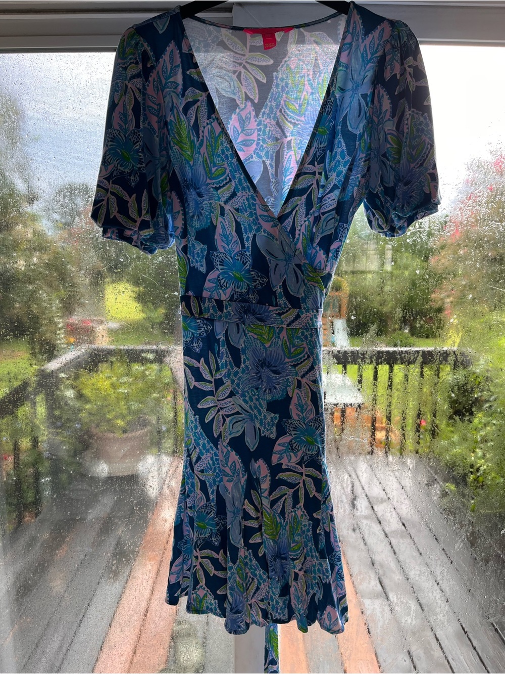 Lilly Pulitzer Navy Blue Tropical Floral Wrap Dress